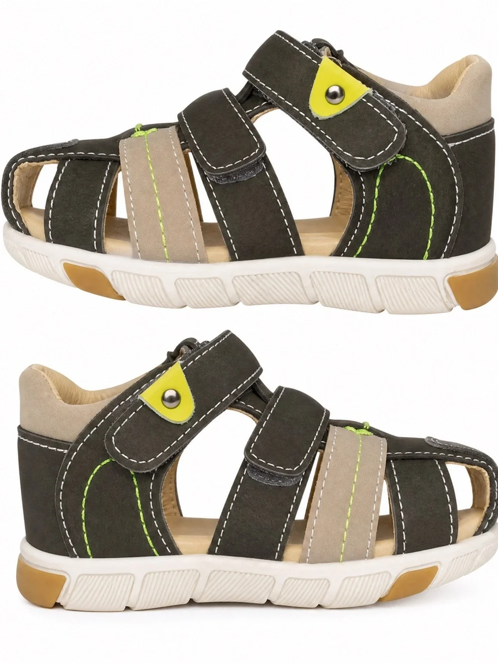 Osito by Conguitos Toddler Boys Leather Sandals Closed Toe Grey Beige Size 7.5US